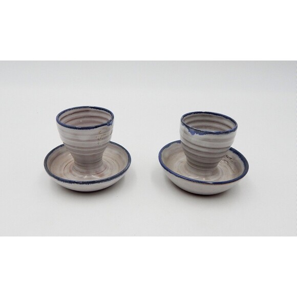 Rineanna Pottery Shannon Ireland Egg Cups Glazed Hand Signed Gray Blue Set 2 - Picture 3 of 7